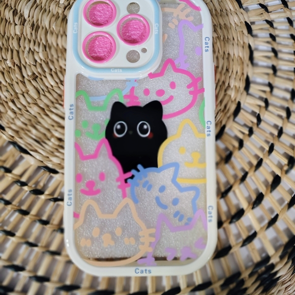 Clear Cute Cats Iphone 14 PRO Case with Pink Lens Trim - Picture 3 of 4